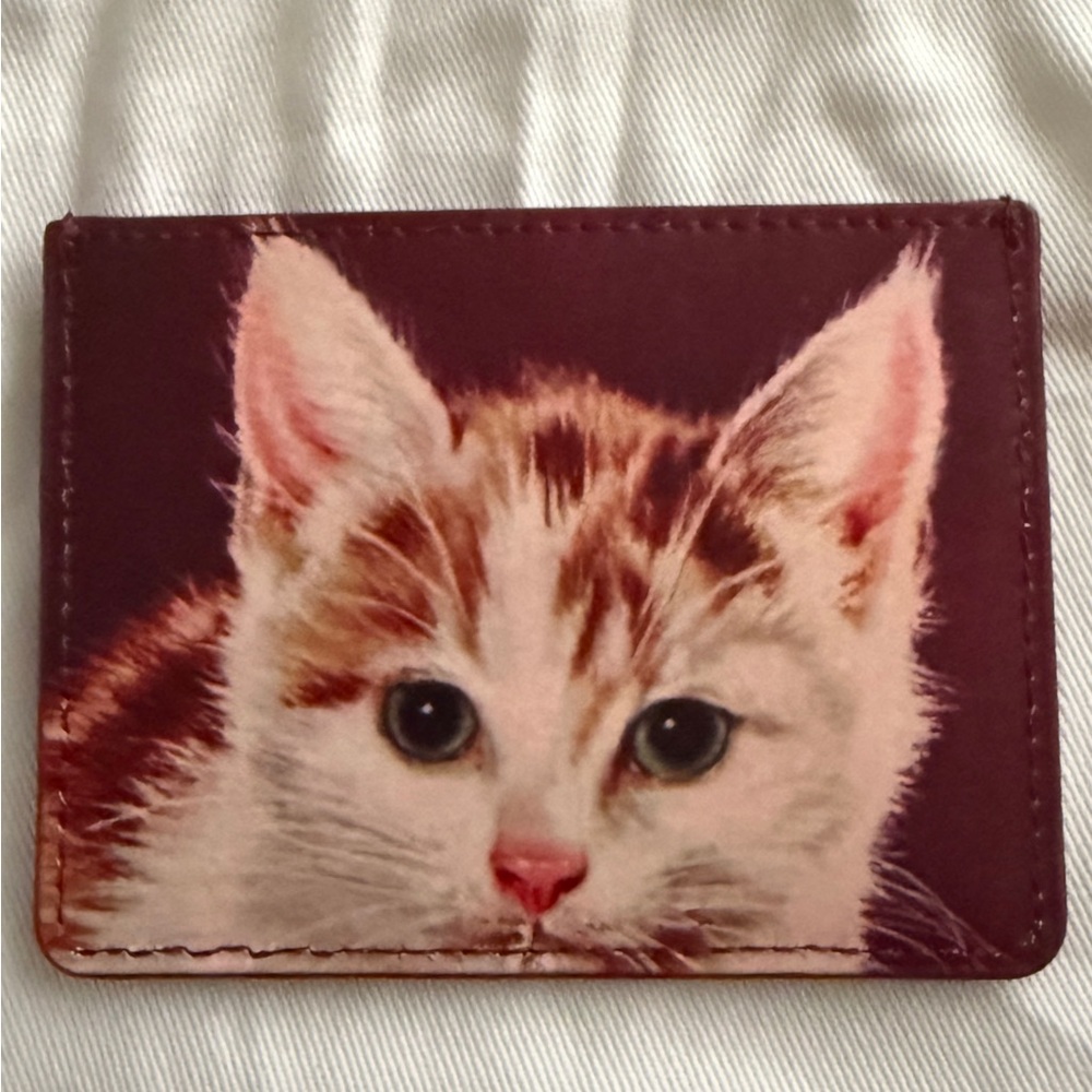 NWT Sandro cat-print leather card holder in Bordeaux *RARE*